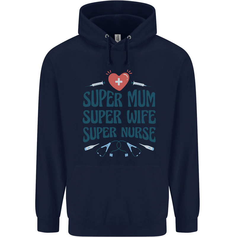 Super Mum Wife Nurse Mothers Day Gift Childrens Kids Hoodie Navy Blue