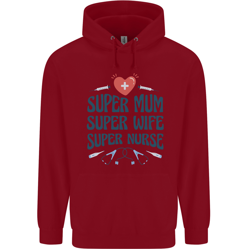 Super Mum Wife Nurse Mothers Day Gift Childrens Kids Hoodie Red