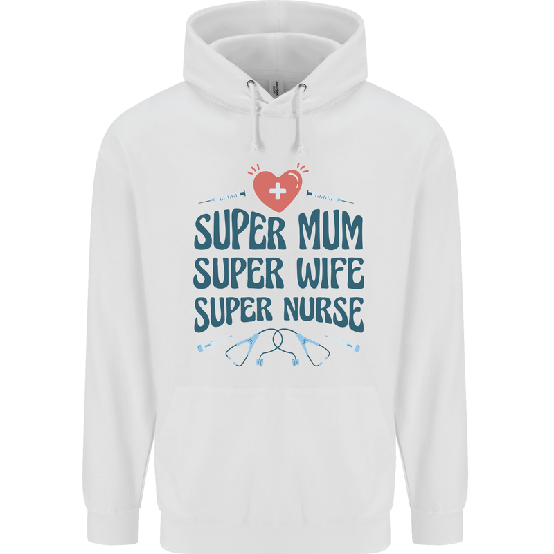 Super Mum Wife Nurse Mothers Day Gift Childrens Kids Hoodie White