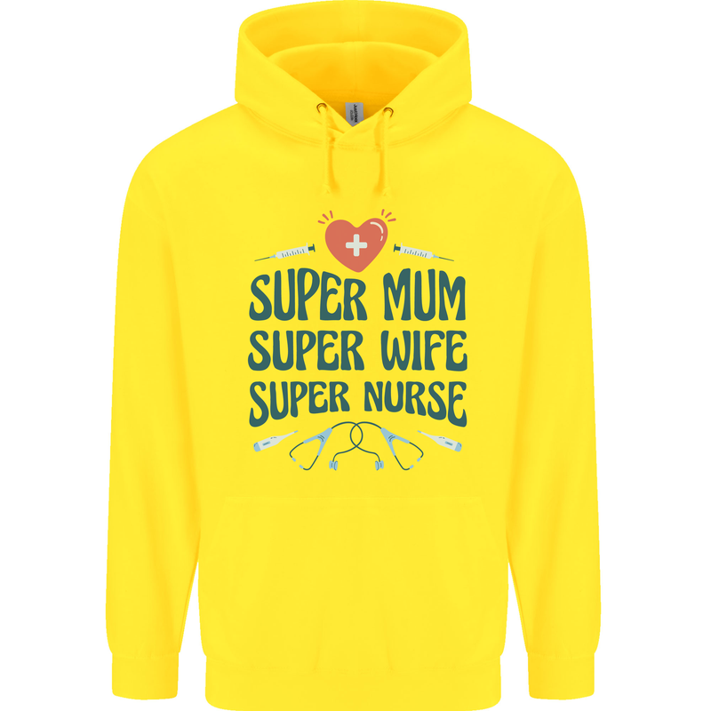 Super Mum Wife Nurse Mothers Day Gift Childrens Kids Hoodie Yellow