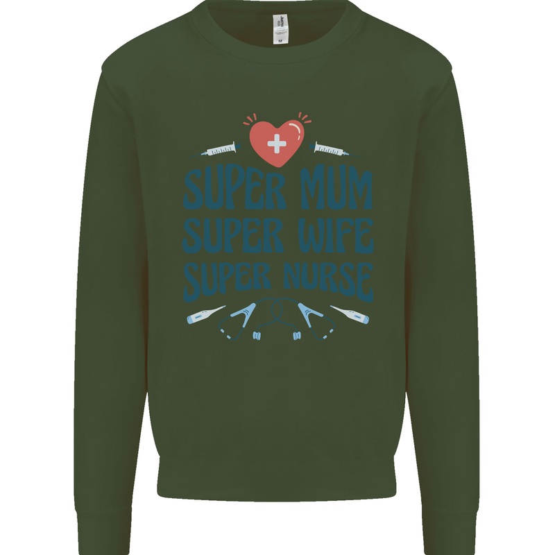 Super Mum Wife Nurse Mothers Day Gift Kids Sweatshirt Jumper Forest Green