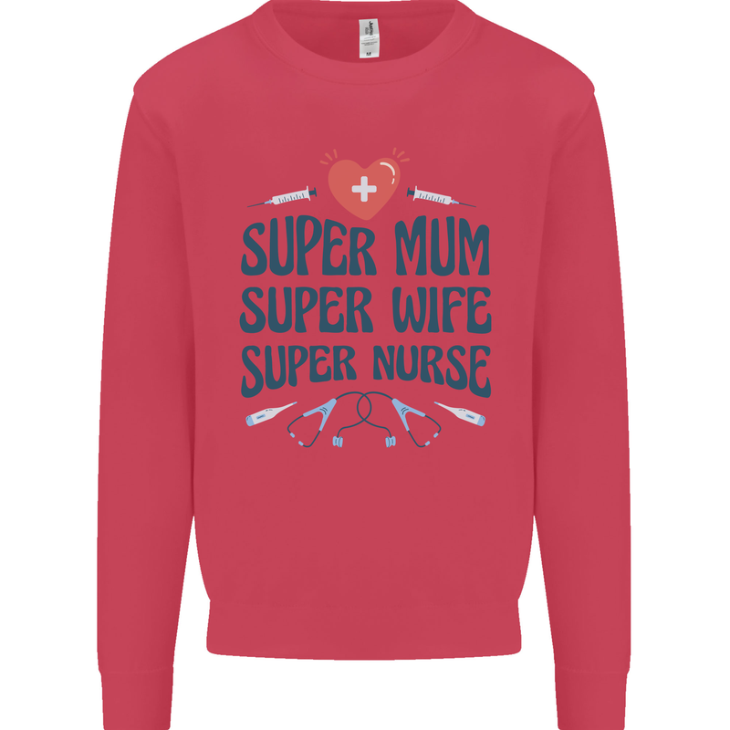 Super Mum Wife Nurse Mothers Day Gift Kids Sweatshirt Jumper Heliconia