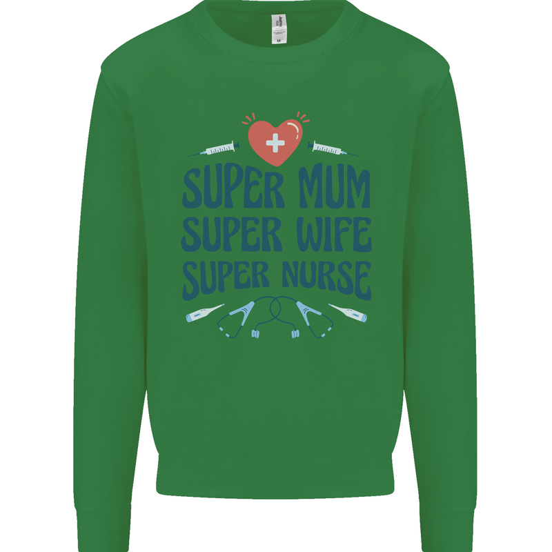 Super Mum Wife Nurse Mothers Day Gift Kids Sweatshirt Jumper Irish Green