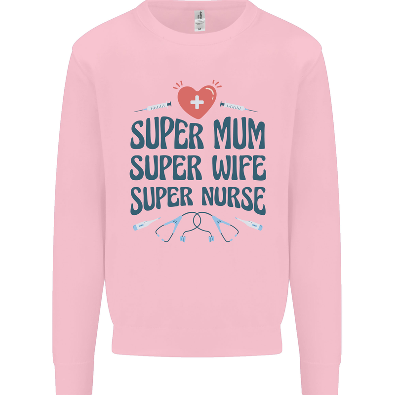 Super Mum Wife Nurse Mothers Day Gift Kids Sweatshirt Jumper Light Pink