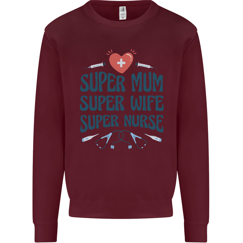 Super Mum Wife Nurse Mothers Day Gift Kids Sweatshirt Jumper Maroon