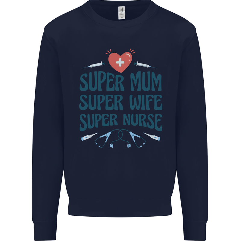 Super Mum Wife Nurse Mothers Day Gift Kids Sweatshirt Jumper Navy Blue