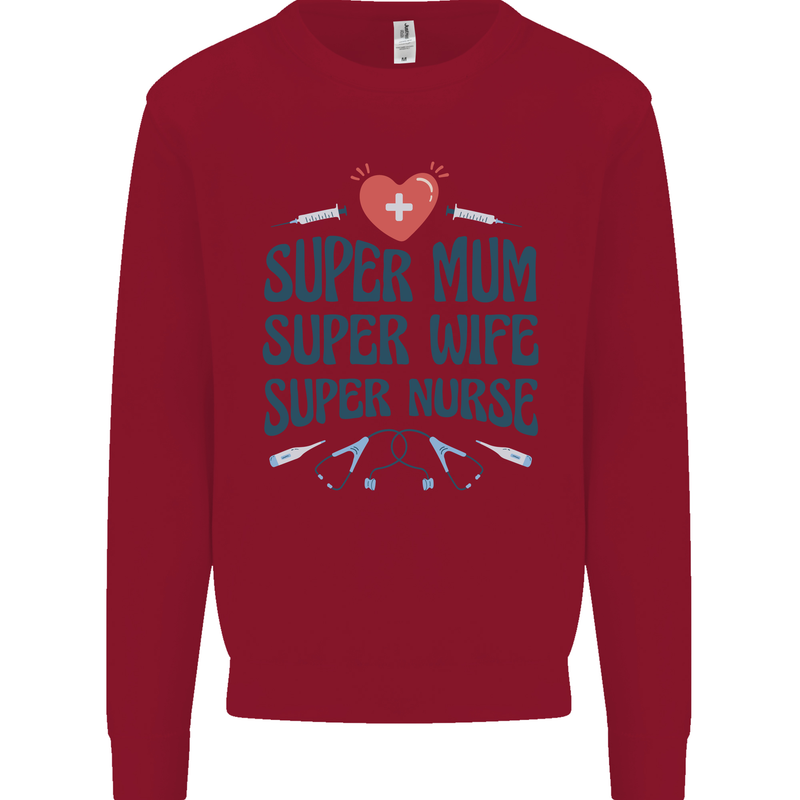 Super Mum Wife Nurse Mothers Day Gift Kids Sweatshirt Jumper Red