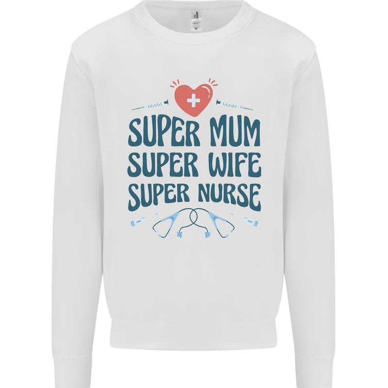 Super Mum Wife Nurse Mothers Day Gift Kids Sweatshirt Jumper White