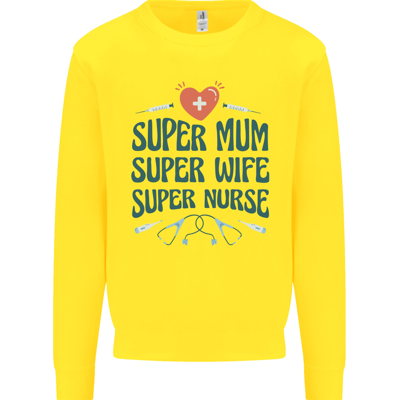 Super Mum Wife Nurse Mothers Day Gift Kids Sweatshirt Jumper Yellow