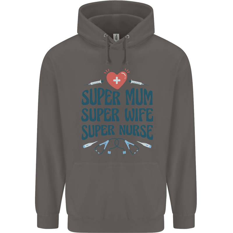 Super Mum Wife Nurse Mothers Day Gift Mens 80% Cotton Hoodie Charcoal