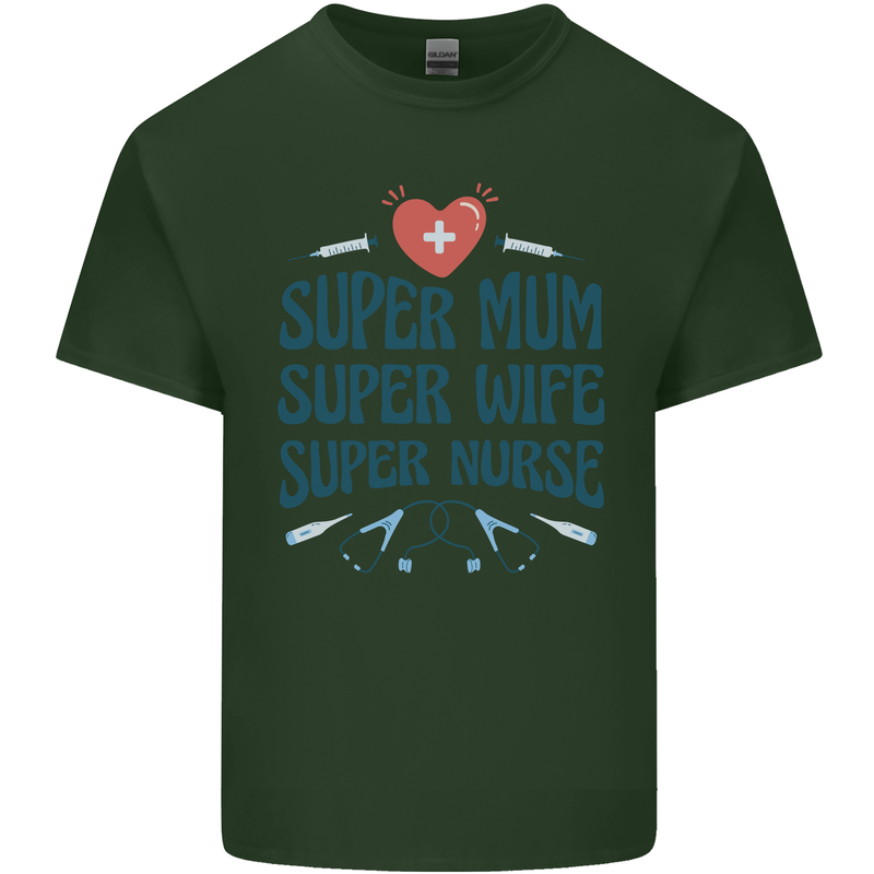 Super Mum Wife Nurse Mothers Day Gift Mens Cotton T-Shirt Tee Top Forest Green