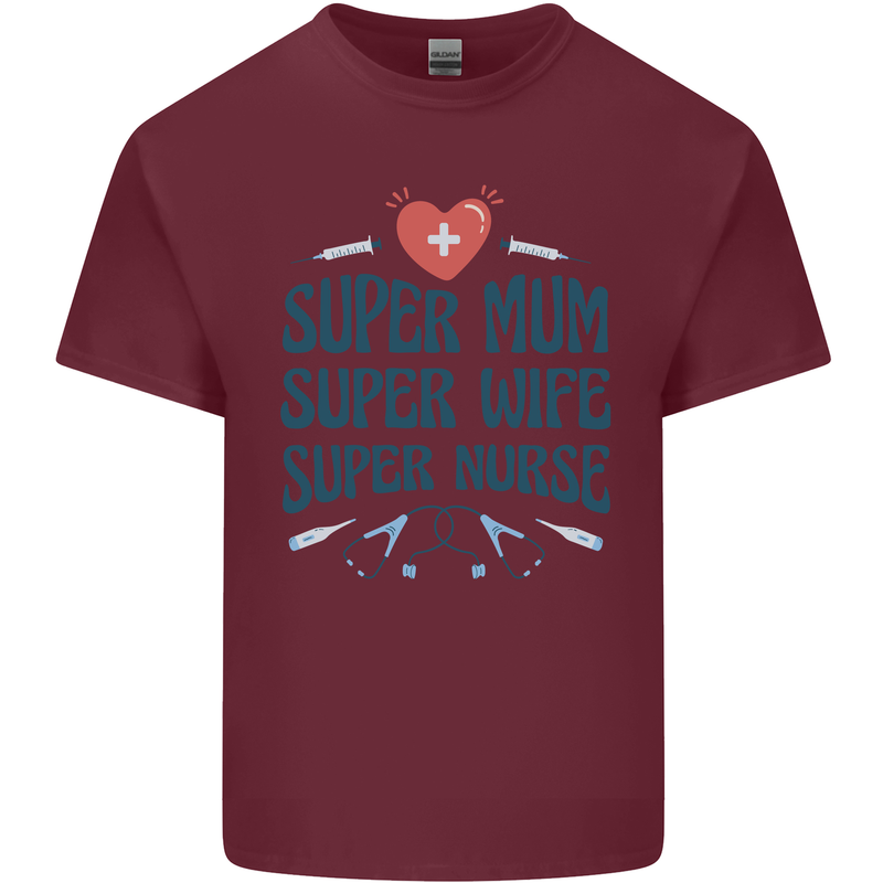 Super Mum Wife Nurse Mothers Day Gift Mens Cotton T-Shirt Tee Top Maroon