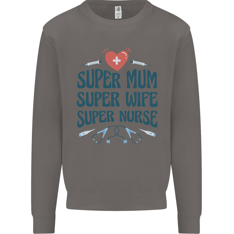 Super Mum Wife Nurse Mothers Day Gift Mens Sweatshirt Jumper Charcoal