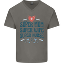Super Mum Wife Nurse Mothers Day Gift Mens V-Neck Cotton T-Shirt Charcoal