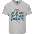 Super Mum Wife Nurse Mothers Day Gift Mens V-Neck Cotton T-Shirt Sports Grey