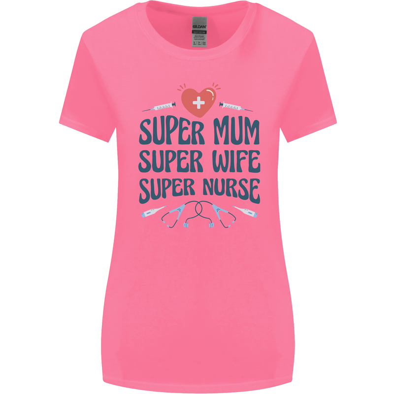 Super Mum Wife Nurse Mothers Day Gift Womens Wider Cut T-Shirt Azalea