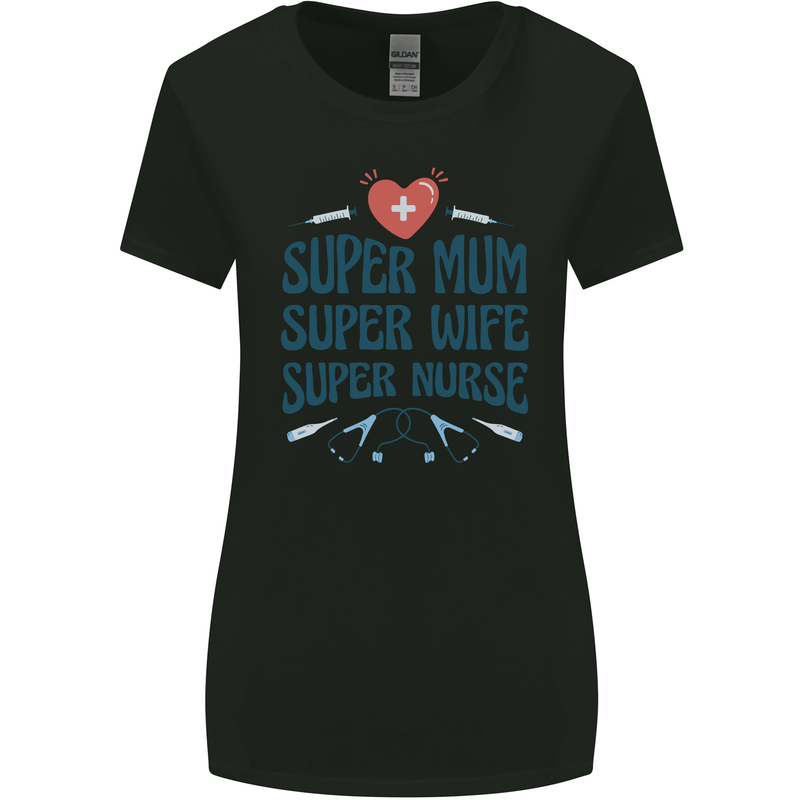 Super Mum Wife Nurse Mothers Day Gift Womens Wider Cut T-Shirt Black