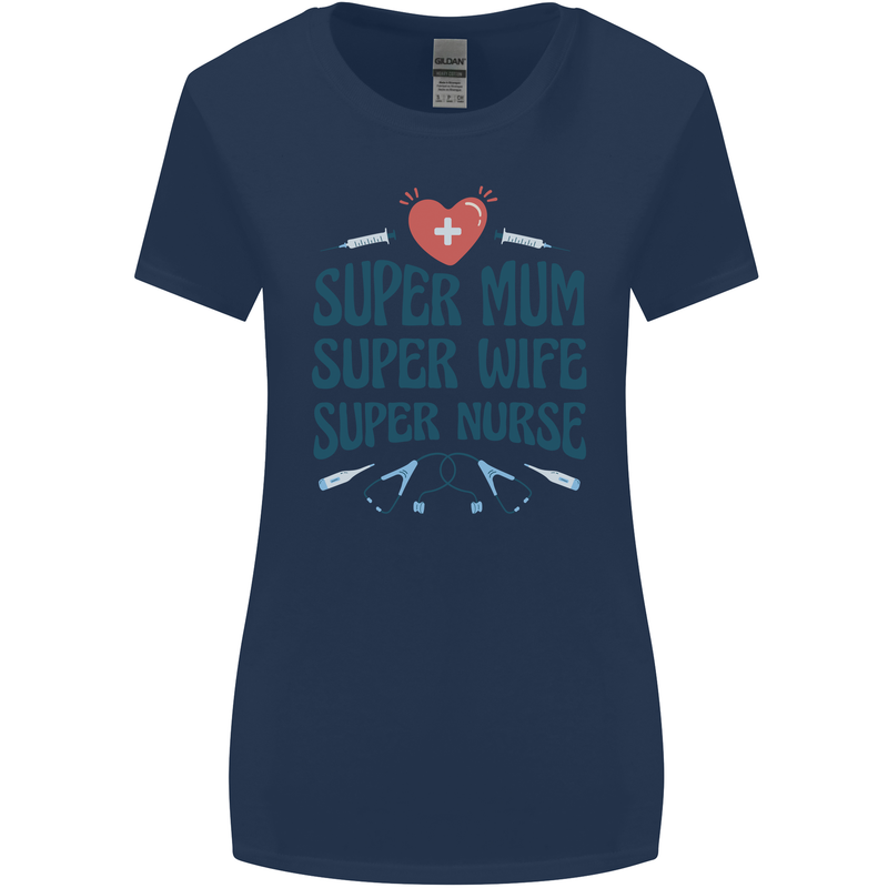 Super Mum Wife Nurse Mothers Day Gift Womens Wider Cut T-Shirt Navy Blue