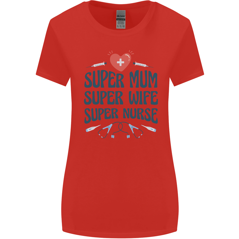 Super Mum Wife Nurse Mothers Day Gift Womens Wider Cut T-Shirt Red