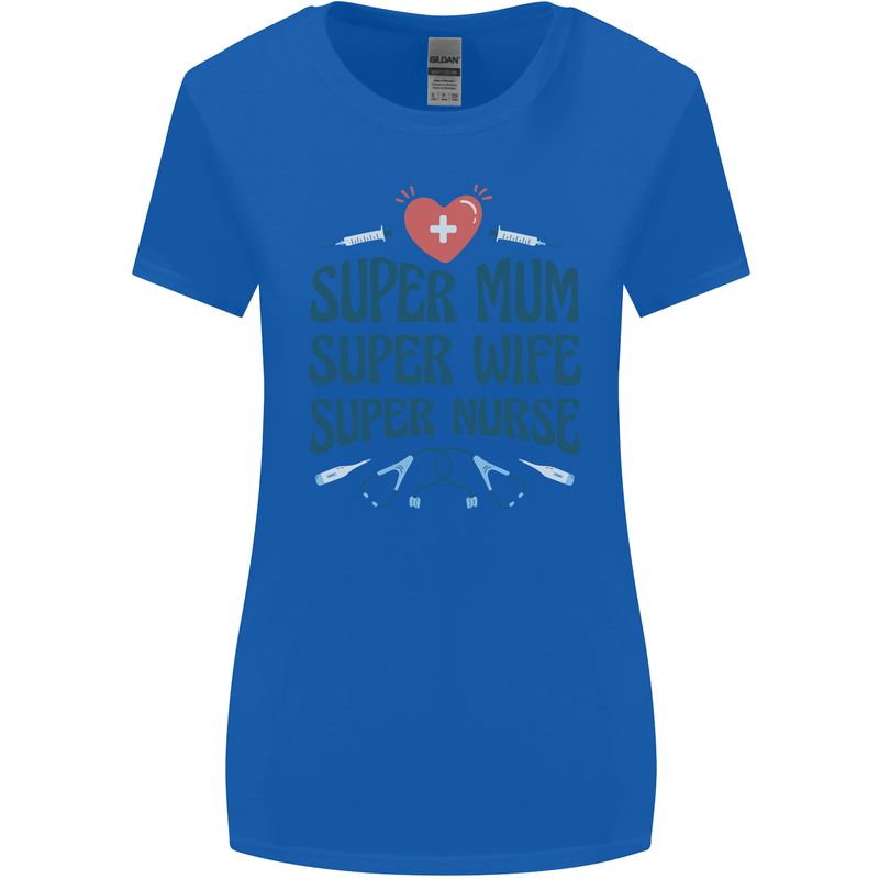 Super Mum Wife Nurse Mothers Day Gift Womens Wider Cut T-Shirt Royal Blue