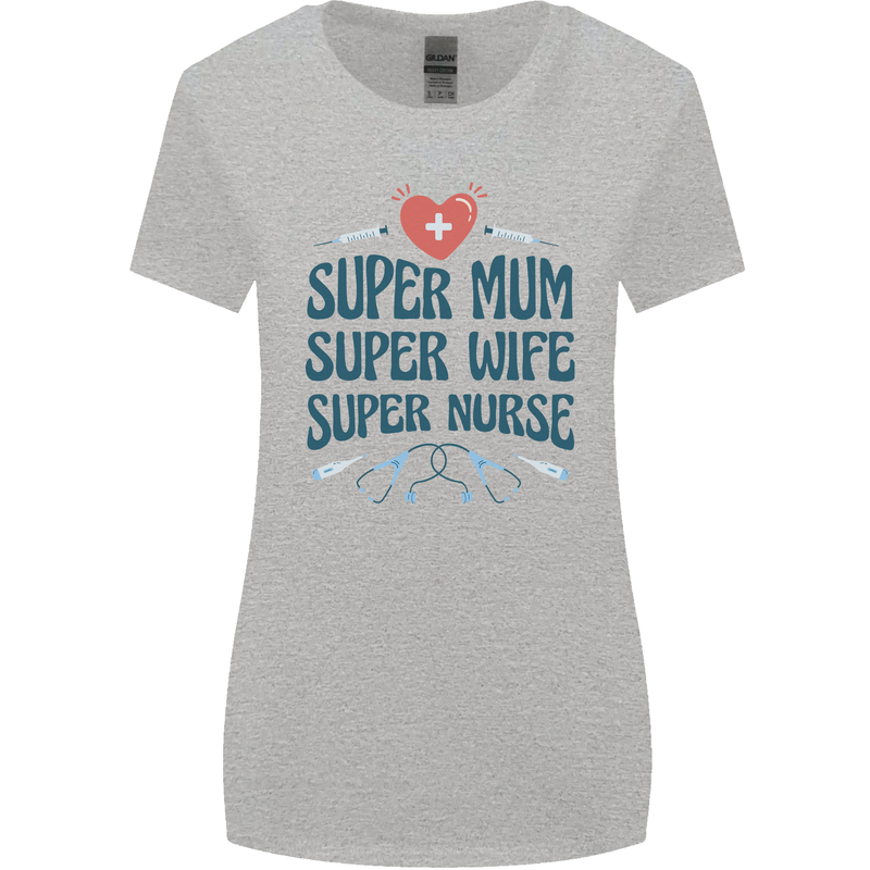 Super Mum Wife Nurse Mothers Day Gift Womens Wider Cut T-Shirt Sports Grey