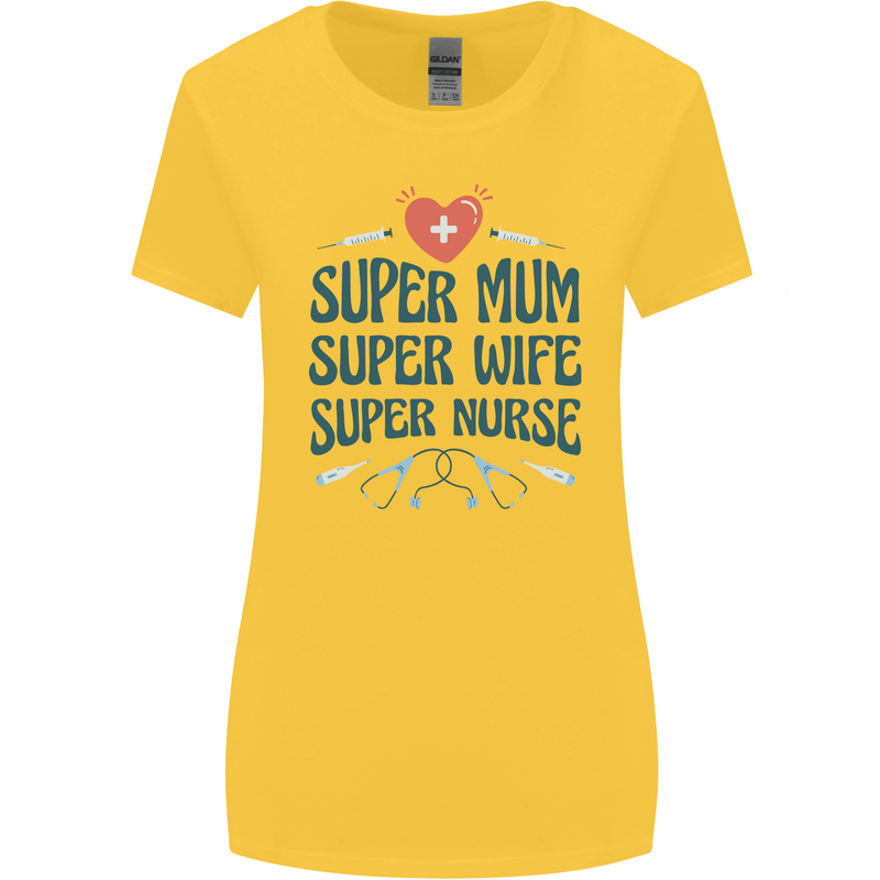 Super Mum Wife Nurse Mothers Day Gift Womens Wider Cut T-Shirt Yellow