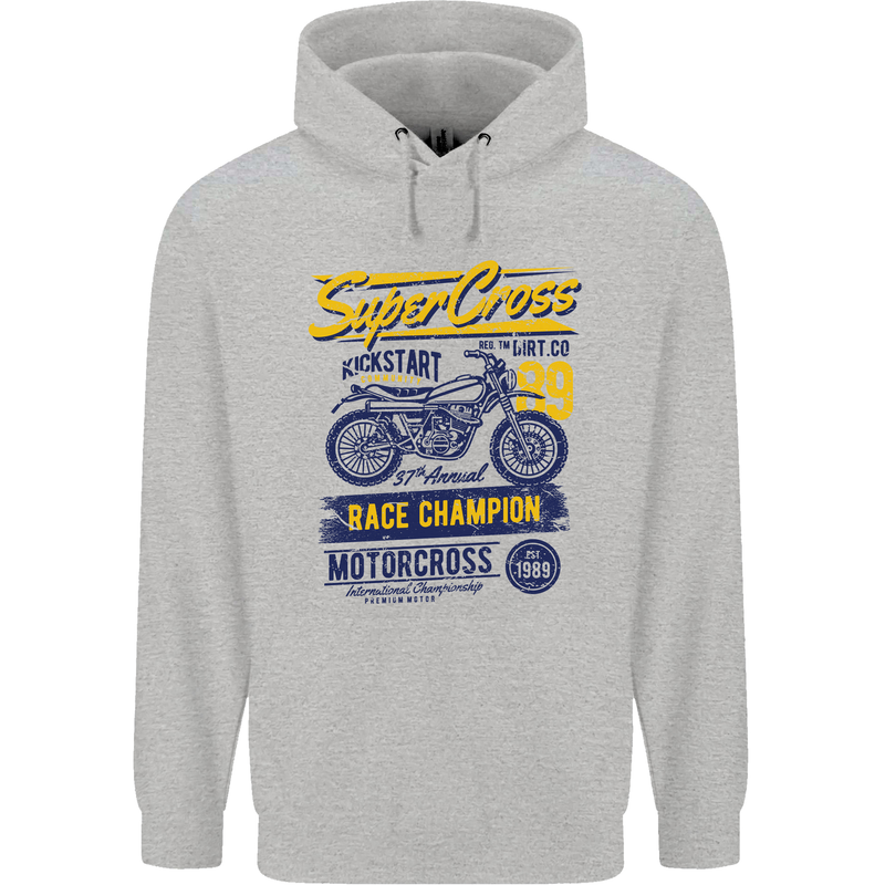 Supercross MotoX Dirt Bike Motocross Childrens Kids Hoodie Sports Grey