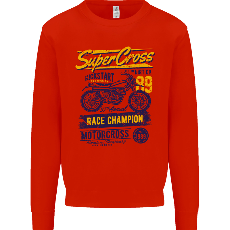 Supercross MotoX Dirt Bike Motocross Kids Sweatshirt Jumper Bright Red