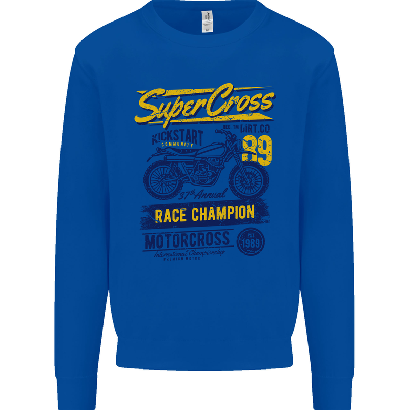 Supercross MotoX Dirt Bike Motocross Kids Sweatshirt Jumper Royal Blue