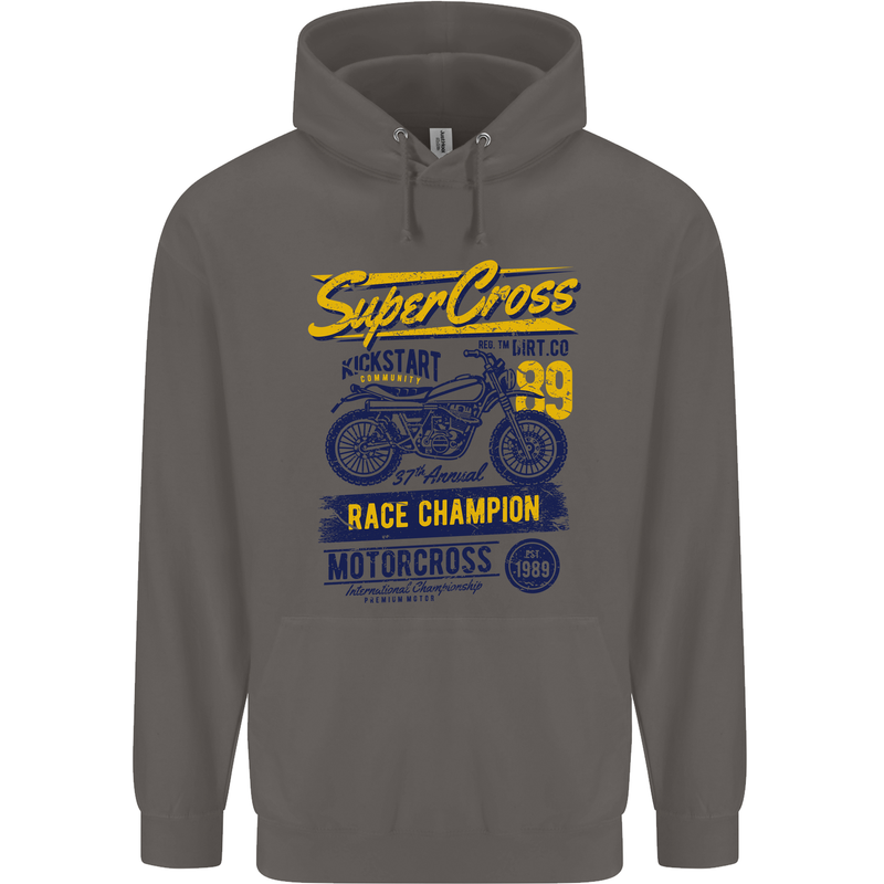 Supercross MotoX Dirt Bike Motocross Mens 80% Cotton Hoodie Charcoal