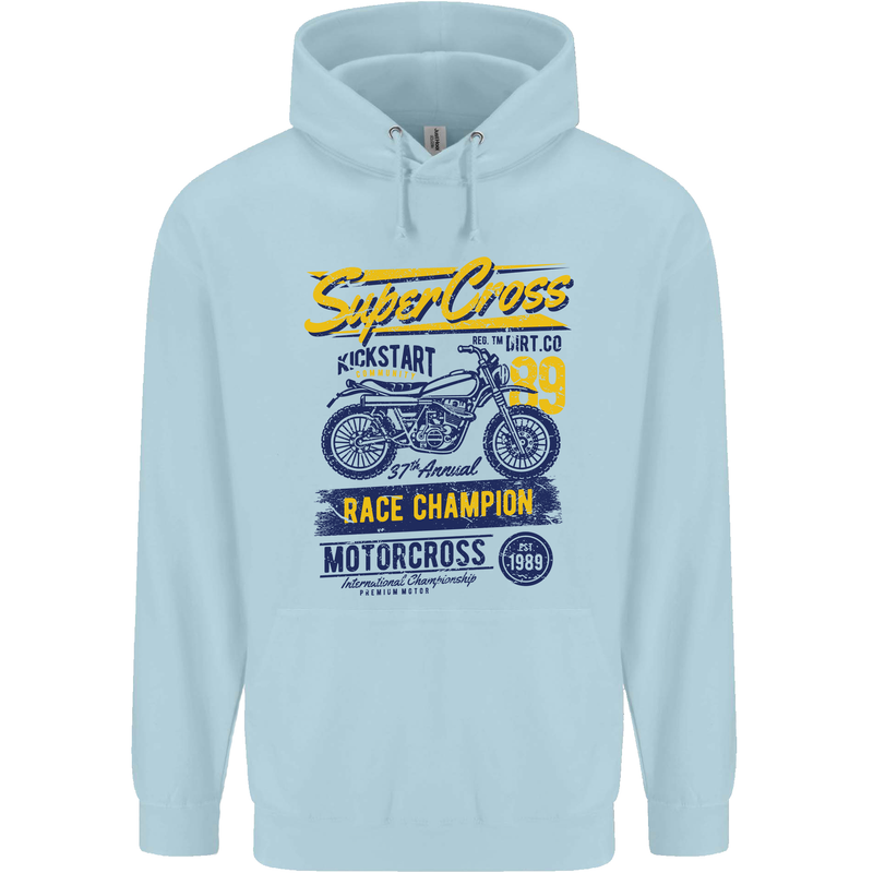 Supercross MotoX Dirt Bike Motocross Mens 80% Cotton Hoodie Light Blue