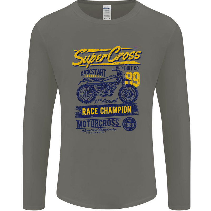 Supercross MotoX Dirt Bike Motocross Mens Long Sleeve T-Shirt Charcoal