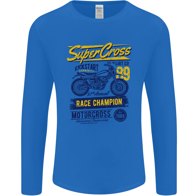 Supercross MotoX Dirt Bike Motocross Mens Long Sleeve T-Shirt Royal Blue