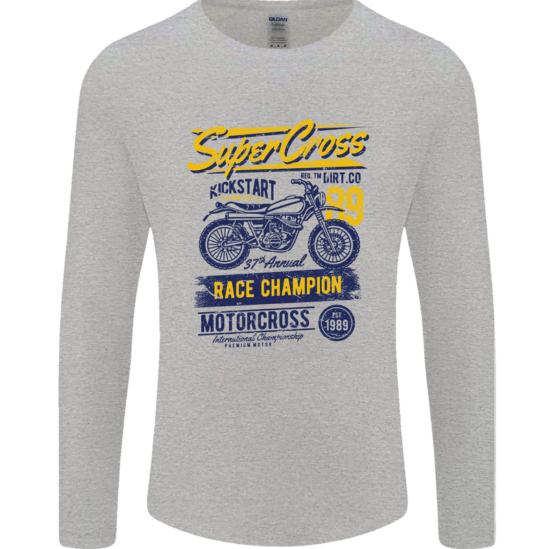Supercross MotoX Dirt Bike Motocross Mens Long Sleeve T-Shirt Sports Grey