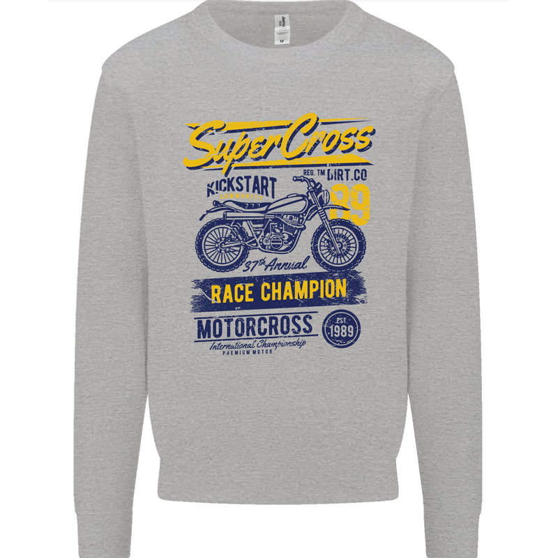 Supercross MotoX Dirt Bike Motocross Mens Sweatshirt Jumper Sports Grey