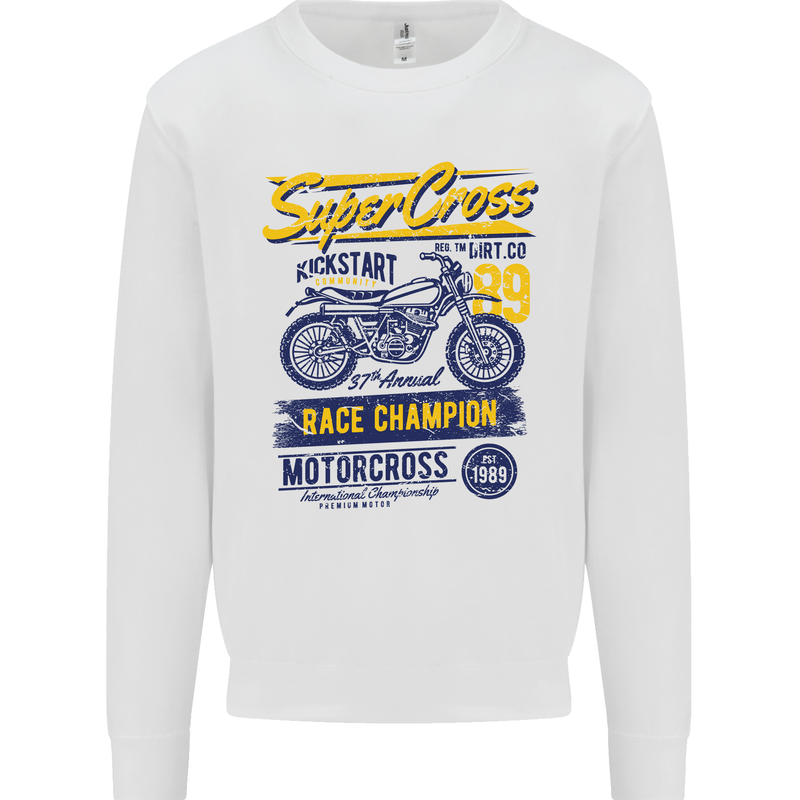 Supercross MotoX Dirt Bike Motocross Mens Sweatshirt Jumper White