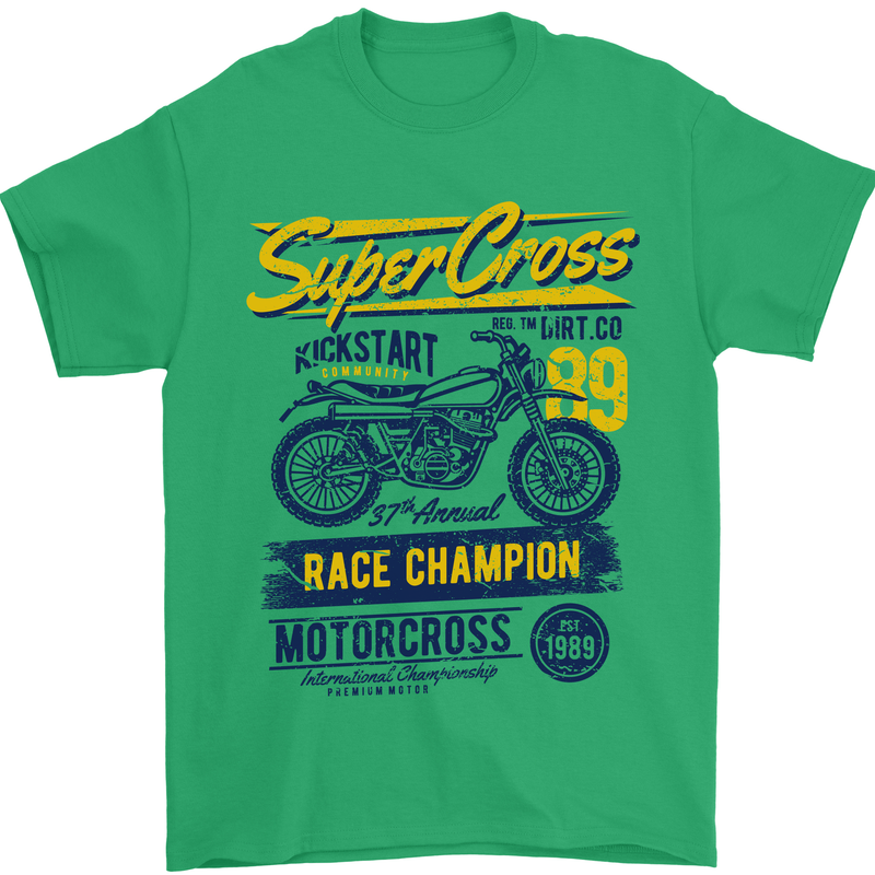 Supercross MotoX Dirt Bike Motocross Mens T-Shirt 100% Cotton Irish Green