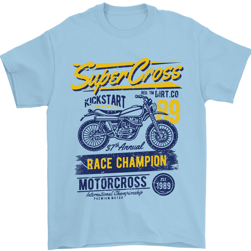 Supercross MotoX Dirt Bike Motocross Mens T-Shirt 100% Cotton Light Blue