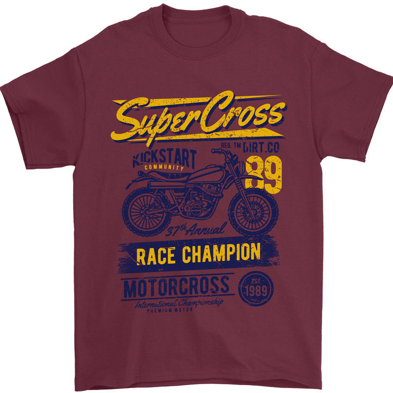 Supercross MotoX Dirt Bike Motocross Mens T-Shirt 100% Cotton Maroon