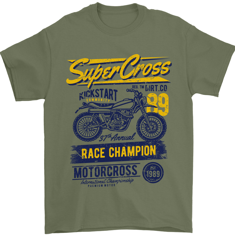 Supercross MotoX Dirt Bike Motocross Mens T-Shirt 100% Cotton Military Green