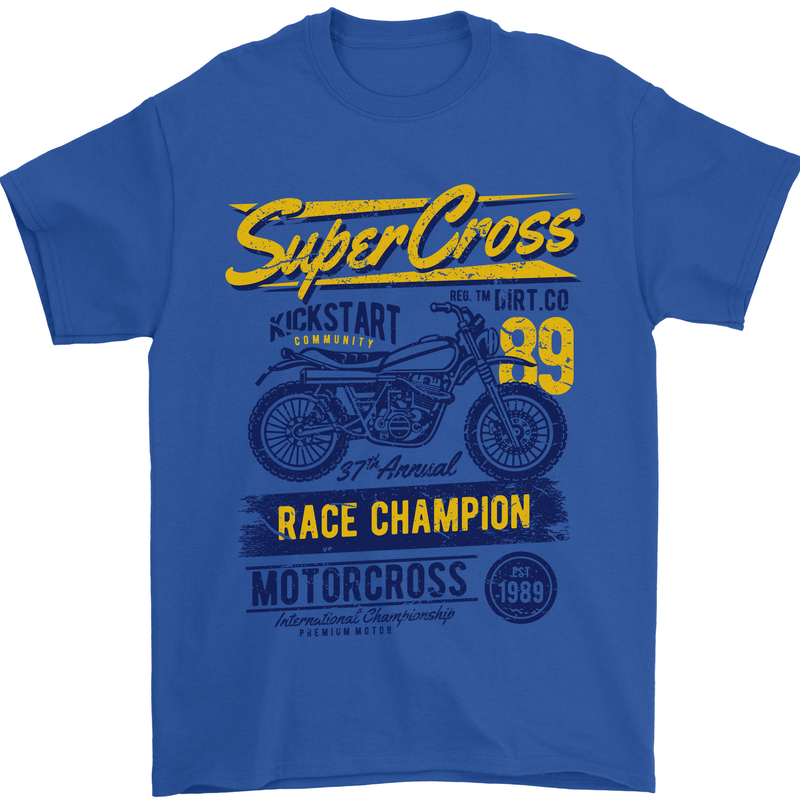Supercross MotoX Dirt Bike Motocross Mens T-Shirt 100% Cotton Royal Blue
