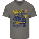 Supercross MotoX Dirt Bike Motocross Mens V-Neck Cotton T-Shirt Charcoal