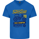 Supercross MotoX Dirt Bike Motocross Mens V-Neck Cotton T-Shirt Royal Blue