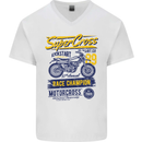 Supercross MotoX Dirt Bike Motocross Mens V-Neck Cotton T-Shirt White