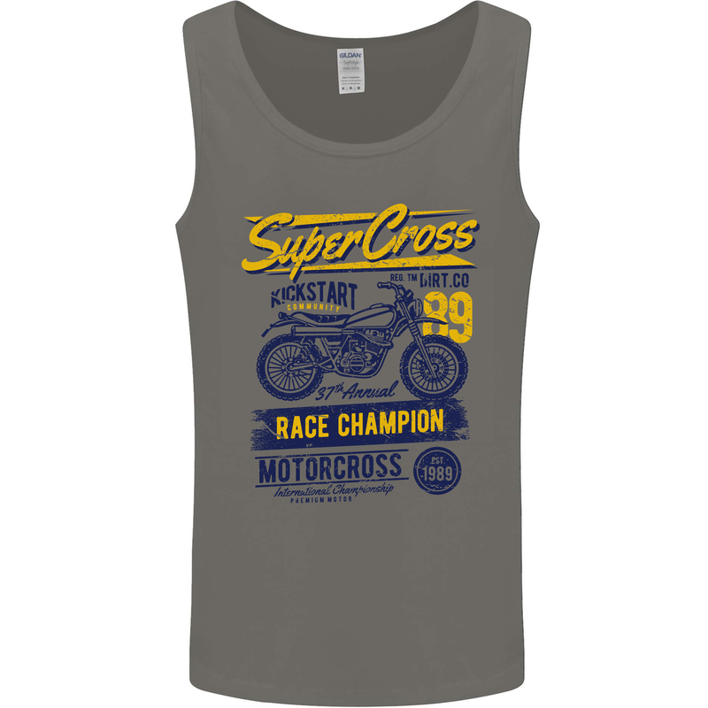 Supercross MotoX Dirt Bike Motocross Mens Vest Tank Top Charcoal