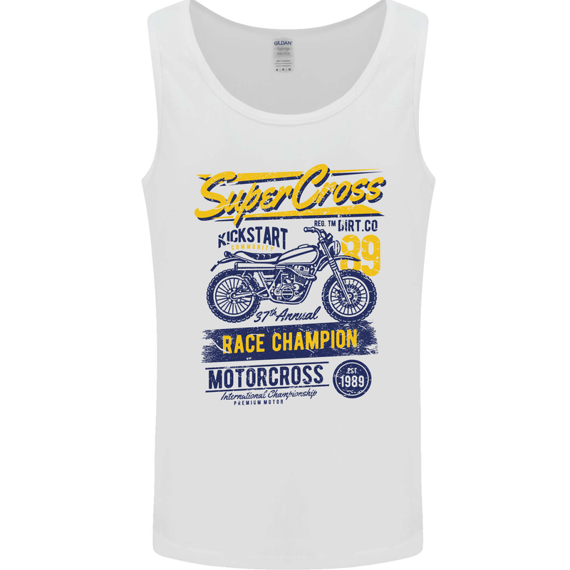 Supercross MotoX Dirt Bike Motocross Mens Vest Tank Top White