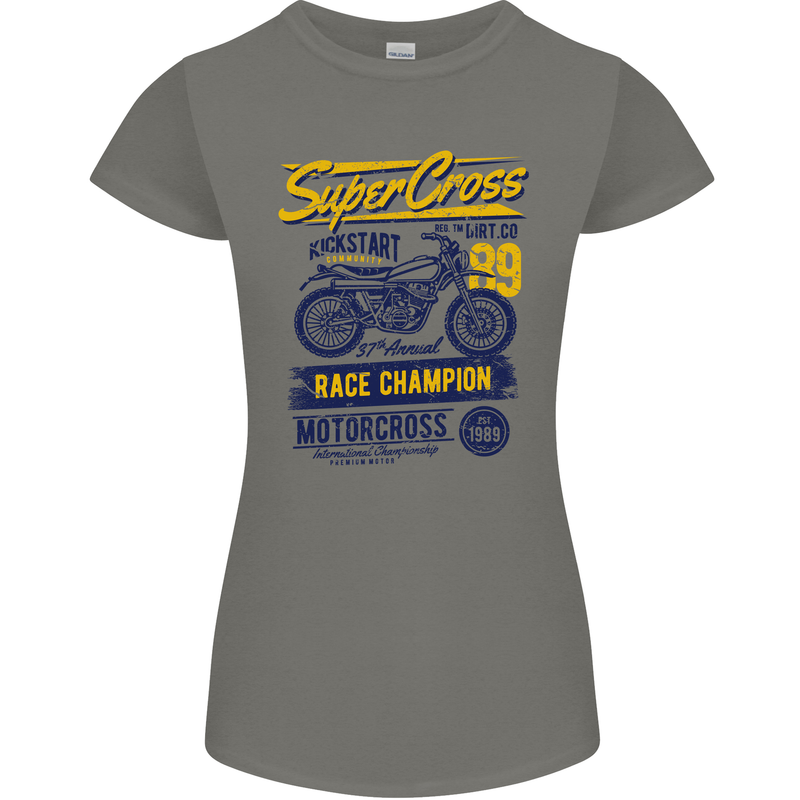 Supercross MotoX Dirt Bike Motocross Womens Petite Cut T-Shirt Charcoal
