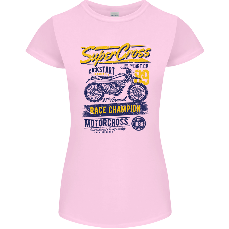 Supercross MotoX Dirt Bike Motocross Womens Petite Cut T-Shirt Light Pink
