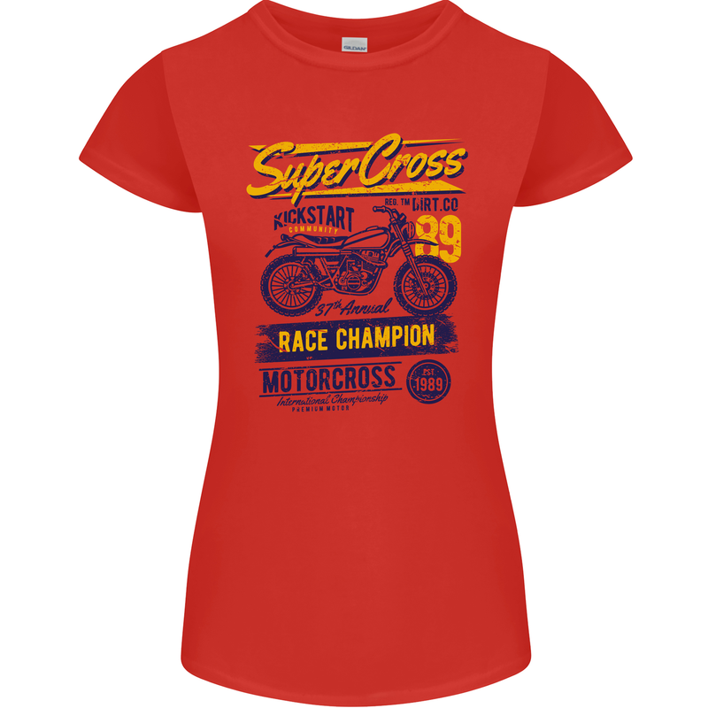 Supercross MotoX Dirt Bike Motocross Womens Petite Cut T-Shirt Red