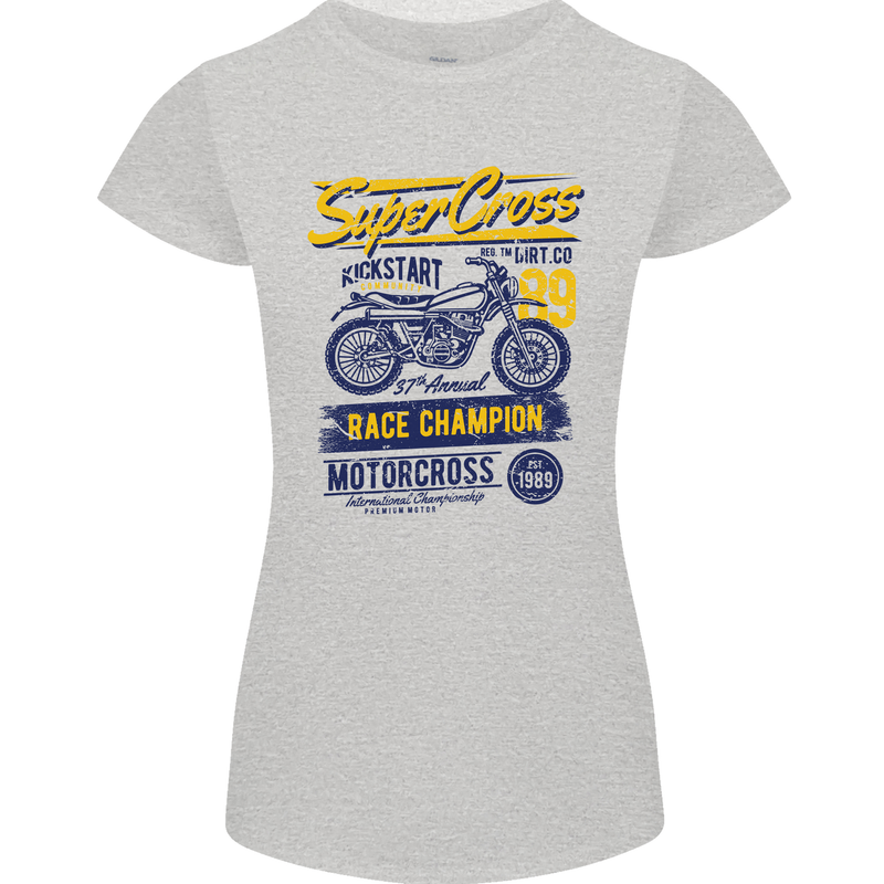 Supercross MotoX Dirt Bike Motocross Womens Petite Cut T-Shirt Sports Grey